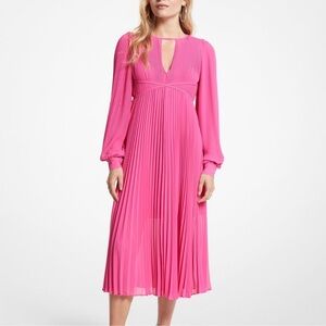 MICHAEL Michael Kors Hot Pink Pleated Georgette Midi Dress